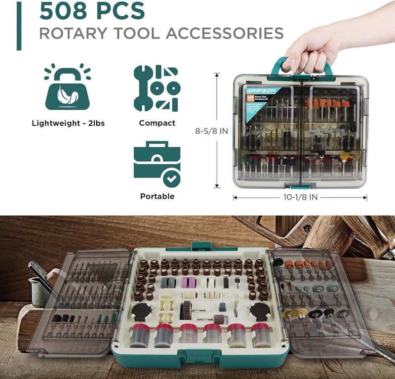 Gripzon 508PCS Rotary Tool Accessories Kit, Rotary Tool Bits for Universal Grinding, Sanding, Cutting, Polishing, Carving and Engraving, Fits for Dremel Bit Kit - Image 4